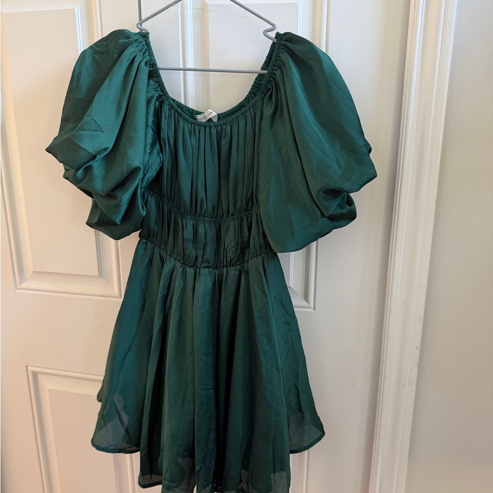 Altar'd State Emerald Green Puff-Sleeve Mini Dress